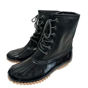 Sporto Duck Rain Boots‎ Size 9 Black Dakota Lace Up Waterproof NEW